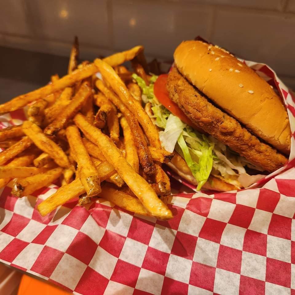 Delicious burger with fresh cut fries